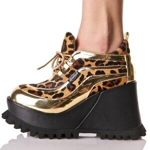 New Without Box Shellys London Leopard & Gold Platform Shoe Size 9US/40EU/7UK